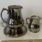 3 pc Vintage Silver Overlay Pottery Tea Pot, Plate & Creamer