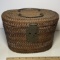 Nice Vintage Hinged Lid Basket with Brass Hardware