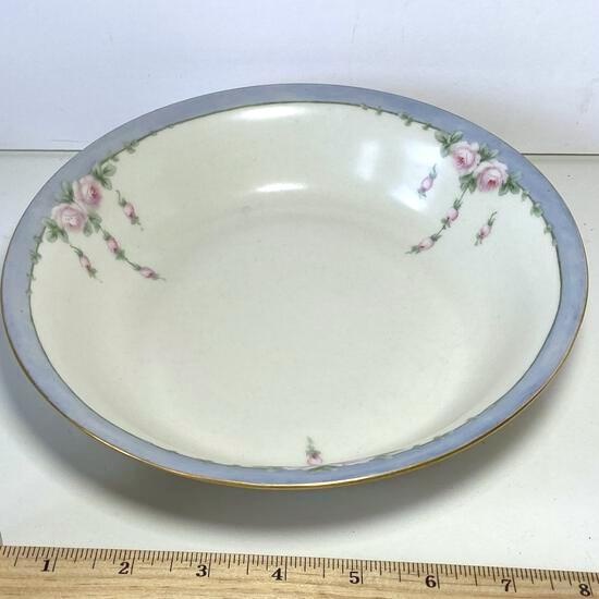 Antique Alfred Hache & Co. France Floral Bowl with Gilt Edge Signed AH&Co. on Bottom