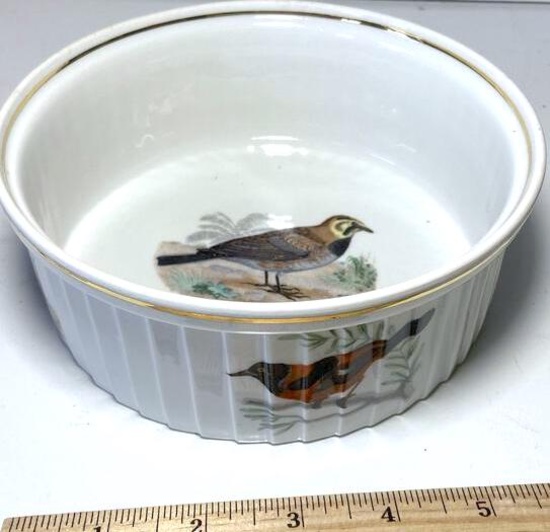 Louis Lourioux Porcelain "Le Faune" Wild Birds Fire Proof Souffle Dish Made in France