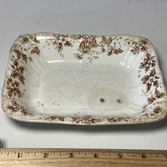 Antique John Maddock & Sons Royal Vitreous Rectangular Bowl with Floral Design