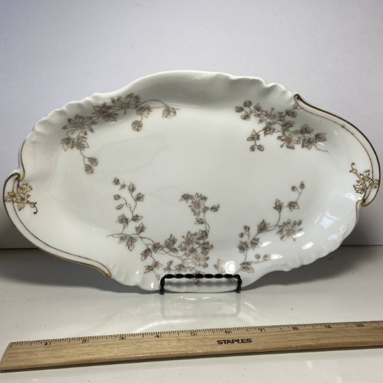 Vintage Haviland CH Field Limoges Oblong Bowl with Floral Design & Gilt Accent