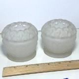 Pair of Vintage Frosted Glass Candle Holders