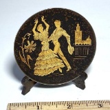 Vintage Etched Dancers Miniature Footed Dish with Silver Plated Base on Stand