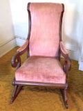 Beautiful Antique Rocking Chair with Crushed Velvet Upholstery