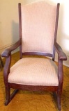 Nice Antique Wooden Rocking Chair with Upholstered Seat & Back