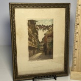 Vintage Signed Etching “Strasbourg Hotel Du Corbeau” in Frame