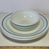 3 pc White with Turquoise Stripe Pyrex Tableware by Corning