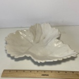 Large Vintage Pottery White Leaf Dish