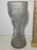 Vintage Etched Floral Pressed Glass Vase