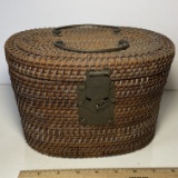 Nice Vintage Hinged Lid Basket with Brass Hardware