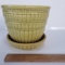 Light Green McCoy Pottery Planter, Beaded and Banded, with Attached Saucer