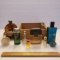 Handmade Wood Box Containing Miscellaneous Perfume Bottles