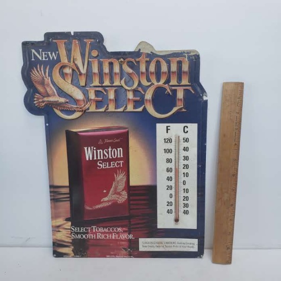 Vintage Metal Winston Select Tobacco Advertising Sign with Thermometer