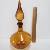 Vintage Yellow Amber Basket Weave Decanter