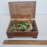 Small Wooden Box Containing Miscellaneous Jewelry Items