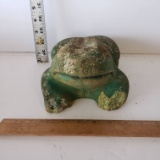 Weathered Concrete Frog, Painted Green 