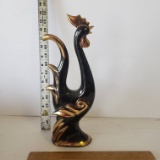 Vintage Redware Ceramic Rooster Glazed Stylized Black/Gold Accents