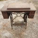 Antique Minnesota Model C Sewing Machine in Wood Cabinet with Cast Iron Base