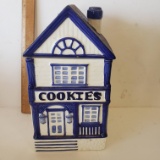 CKAO Ceramic Cottage House Cookie Jar, Blue/White