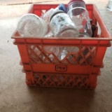 Vintage Pet Milk Crate Containing Miscellaneous Glass Jars