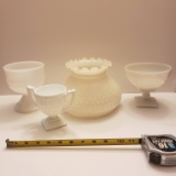 Milk Glass Collection, Hobnail Lamp Shade and 3 Planters/Vases