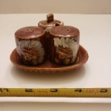 Vintage New Mexico Indian Salt and Pepper Shakers on Tray