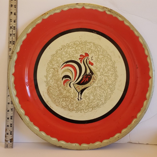 Vintage Large Rooster Tin Style Plate