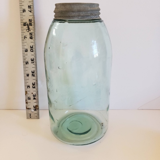 Antique Blue Ball Half Gallon Jar with Zinc and Porcelain Lid