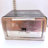 Vintage Metal Black and Chrome Bread Box with Shelf