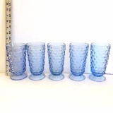 Lot of 5 Vintage Indiana Glass Whitehall Light Blue Footed Tumblers