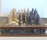 Wood and Resin Ornate Chess Set with All Pieces