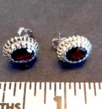 Sterling Silver Earrings with Garnet Colored Stones