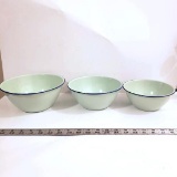 3 Piece Nesting Set Of Enamel Bowls, with Shades of Blue