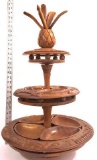 Vintage Monkey Pod Teak Wood Lazy Susan 3 Tier Pineapple Hawaiian Tiki Server