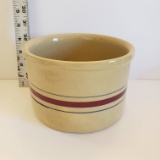 Robinson Ransbottom Glazed Stoneware Pottery Crock with Burgundy and Blue Bands