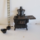 Vintage Salesman Sample Crescent Cast Iron Wood Stove and Accessories