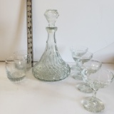 Glass Decanter with 2 Crown Royal Lowball Glasses and 4 Stems