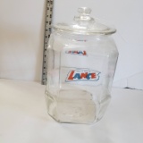 Vintage Glass Lance Counter Snack Jar with Embossed Lid and Bottom