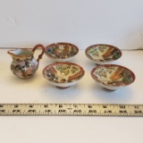 Miniature Oriental Porcelain Pieces, Pitcher and Rice or Soup Bowls