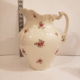 Beautiful Large Pitcher with Pink Roses, Gold Trim