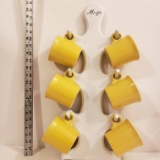 Wooden Mug Rack with 6 Fiesta Bright Yellow Mugs