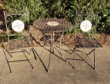 Adorable Metal Patio/Bistro Set with Hexagonal Star Tile Pattern with 2 Folding Chairs