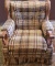 Vintage Plaid Chair with Wood Trim