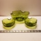 Vintage Mid Century Avocado Green Serving Bowl with 2 Coordinating Candle Holders
