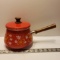 Imperial Japan Red Retro Enamel Pot with Wood Handles