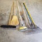 Garden Tool and Broom Lot in Wood Container