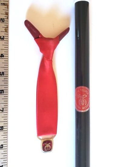 Men’s Shriners Tie and Black Wood Walking Stick with Shriners Hospital Activities Sticker