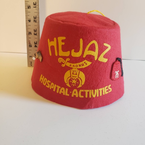 Hejaz Shriners Vintage Felt Hospital Activities Hat with Pins