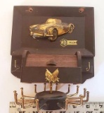 Unique Vintage Tie and Belt Rack with Small Drawer Featuring 1963 MG